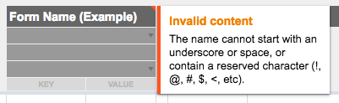 example of error message in Google Sheet