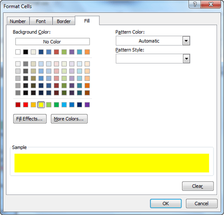 Conditional formatting yellow fill