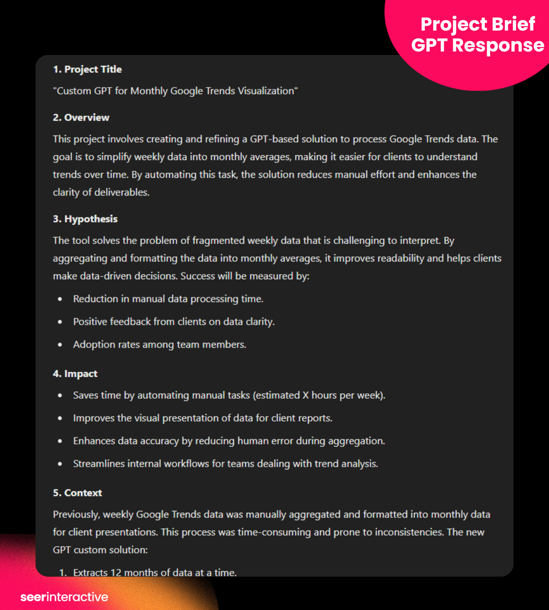 Gpt Projects Example Project Brief GPT: Advancing AI-Driven Workflows at Seer